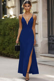 Sheath Spaghetti Straps Black Tie Dress with Slit