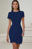 Bodycon Pleated Ivory Work Dress with Short Sleeves