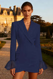 White Peak Lapel Work Dress with Long Sleeves