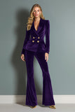 2-Piece Velvet Double Breasted Royal Blue Women Business Suits