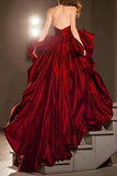 Dark Red A-Line Strapless Ruched Pageant Dress With Slit