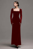 Velvet Square Neck Long Sleeve Sheath Black Tie Dress