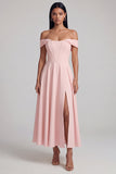 Off the Shoulder Corset A Line Satin Yellow Maxi Dress
