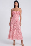 Strapless Ruffled A Line Floral Appliqued Yellow Wedding Guest Dress