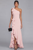 One Shoulder Black Mermaid Bowed Formal Dress with Ruffles