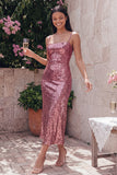 Sparkly Gold A Line Midi Wedding Guest Dress