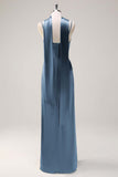 Sage Sheath Spaghetti Straps Slit Bridesmaid Dress with Ribbon