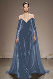 Black Off The Shoulder Velvet Evening Dress with Cloak