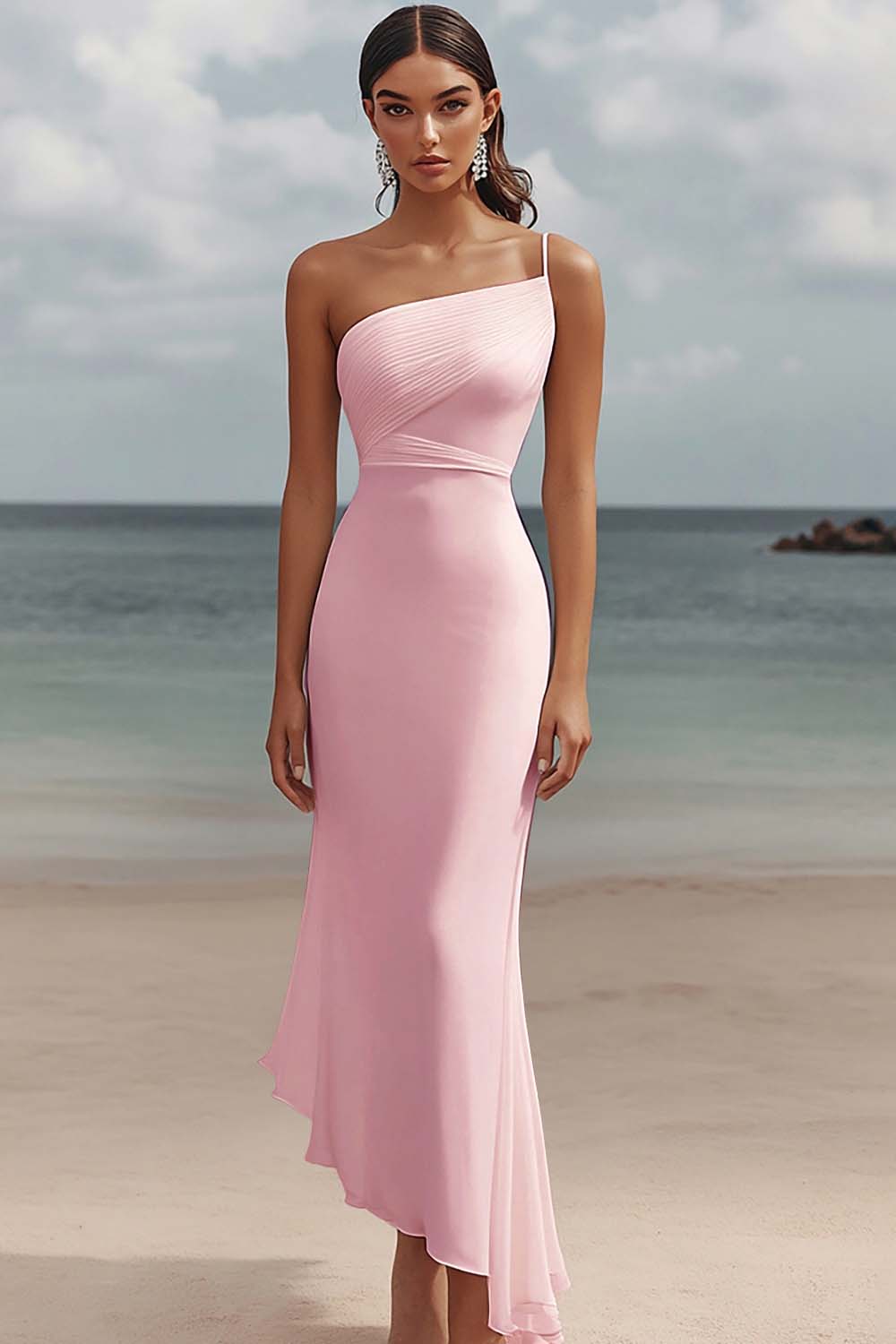 Berylove Women One Shoulder White Engagement Dress Chiffon Asymmetrical Sheath Maxi Dress Berylove Women One Shoulder White Engagement Dress Chiffon Asymmetrical Sheath Maxi Dress