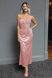Dark Green Sheath Strapless Cut Out Ankle Length Formal Dress