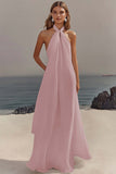 Halter White A-Line Maxi Engagement Dress