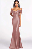 Red Mermaid Off The Shoulder Satin Formal Dress