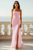 Strapless Ivory Sheath Engagement Dress with Slit