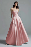 Sky Blue A-Line Strapless Satin Formal Dress