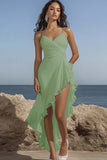 White Ruched Ruffle Asymmetrical Party Dress