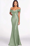 Red Mermaid Off The Shoulder Satin Formal Dress