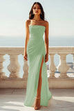Strapless Ivory Sheath Engagement Dress with Slit