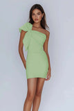 White One Shoulder Bow Bodycon Graduation Dress