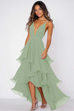 Ruffled Tiered Chiffon Red Prom Dress