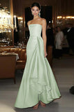 Pink Satin Sheath Strapless Gala Dress with Waist Sash