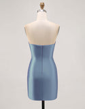 Fuchsia Beaded Satin Bodycon Strapless Homecoming Dress with Slit