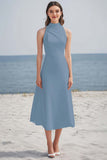 Simple Halter A Line Midi Ivory Graduation Dress