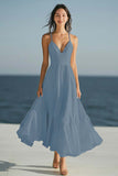 Ivory A Line Spaghetti Straps Long Holiday Dress