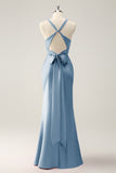 Mermaid Pink V Neck Satin Maxi Dress