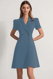 Navy A Line Short Work Dress with Short Sleeves