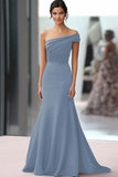 Coffee Ruched One Shoulder Mermaid Gala Dress