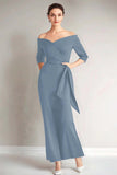 Navy Mermaid Off the Shoulder Mother of The Bride Dress