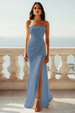 Strapless Ivory Sheath Engagement Dress with Slit