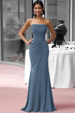 Coffee Strapless Sheath Ruched Gala Dress