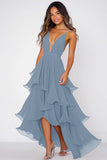 Ruffled Tiered Chiffon Red Prom Dress