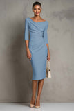 Ivory Sheath V-Neck Midi Dress With Half Sleeves