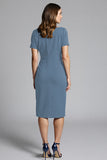 Navy Sheath Short Sleeve Midi Dress