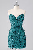 Fuchsia Corset Strapless Beaded Homecoming Dress with Sequins