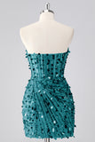 Fuchsia Corset Strapless Beaded Homecoming Dress with Sequins