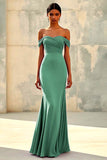 Mermaid Off Shoulder Purple Chiffon Long Formal Dress