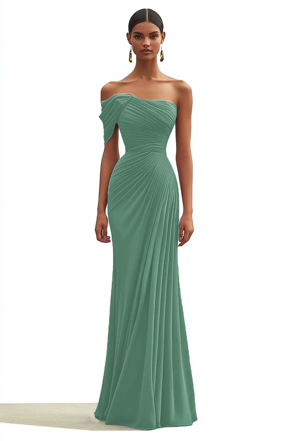 Berylove Women Sheath Dark Green Formal Dress One Shoulder Pleated Long Party Dress Berylove Women Sheath Dark Green Formal Dress One Shoulder Pleated Long Party Dress