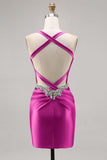 Dark Green Corset Satin Bodycon Homecoming Dress with Rhinestones
