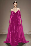 Black Off The Shoulder Velvet Evening Dress with Cloak