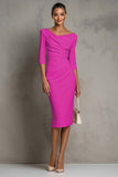 Ivory Sheath V-Neck Midi Dress With Half Sleeves