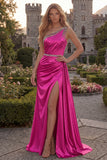 Sparkly One Shoulder Dark Green Ruched Prom Dress