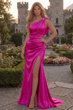 One Shoulder Mermaid Blush Ruched Prom Dress