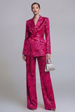Jacquard Dark Green Notched Lapel 2 Piece Women Suits with Belt