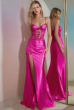 Corset Appliqued Mermaid Golden Prom Dress With Slit