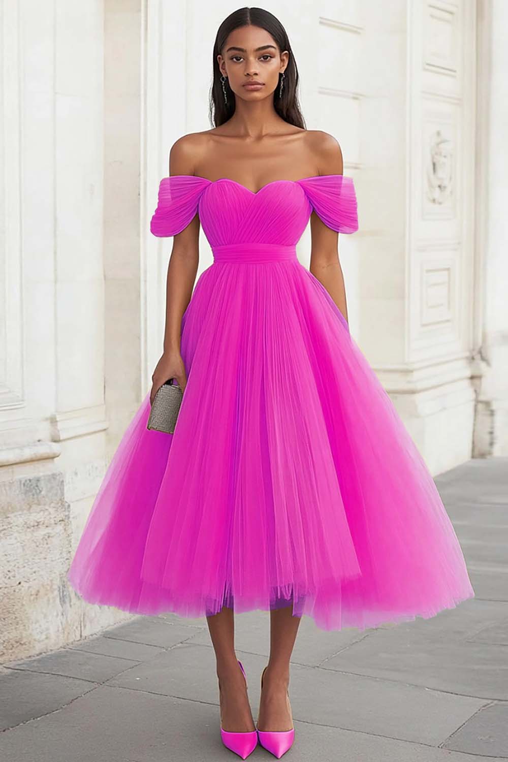 Berylove Women Off The Shoulder Yellow Wedding Guest Dress A Line Tulle Ruched Midi Party Dress Berylove Women Off The Shoulder Yellow Wedding Guest Dress A Line Tulle Ruched Midi Party Dress