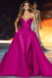 Sparkly Dark Red Mermaid Strapless Pageant Dress