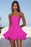 Strapless Blue A Line Ruched Graduation Dress